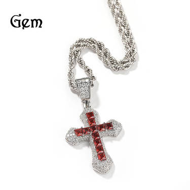 Hip-hop New Blue Zircon Cross Men's Necklace Fashion All-match Heavy